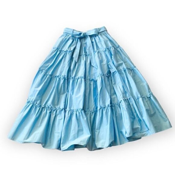 NWT CINQ À SEPT Jackie Belted Tiered Midi Skirt, Size 4, Celeste Blue - Picture 5 of 16